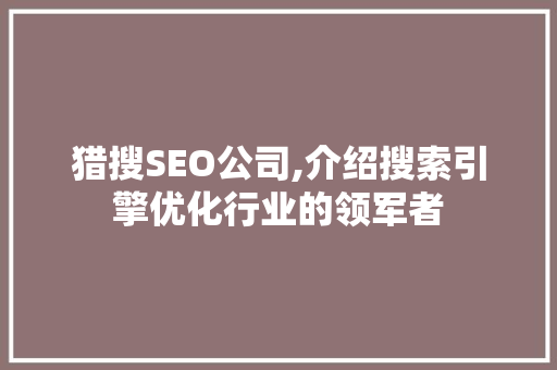 猎搜SEO公司,介绍搜索引擎优化行业的领军者
