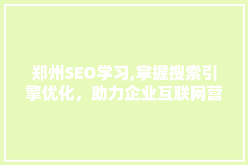 郑州SEO学习,掌握搜索引擎优化，助力企业互联网营销