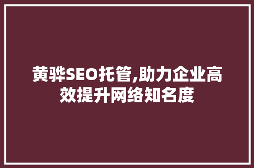 黄骅SEO托管,助力企业高效提升网络知名度