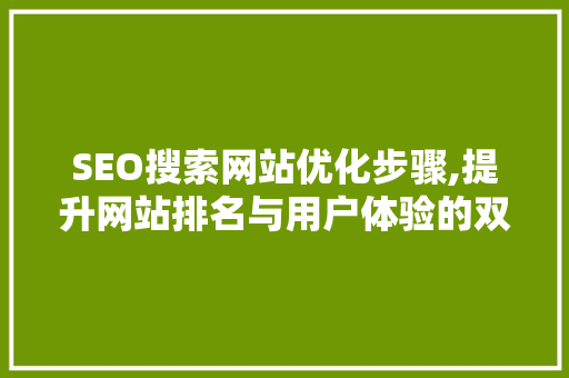 SEO搜索网站优化步骤,提升网站排名与用户体验的双赢之路
