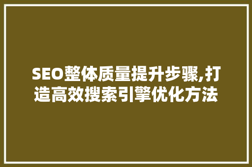 SEO整体质量提升步骤,打造高效搜索引擎优化方法