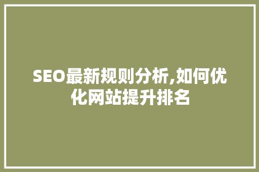 SEO最新规则分析,如何优化网站提升排名