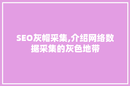 SEO灰帽采集,介绍网络数据采集的灰色地带