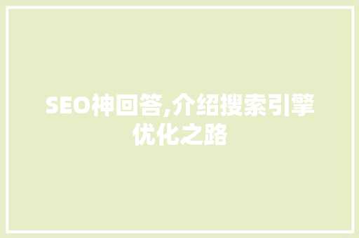 SEO神回答,介绍搜索引擎优化之路