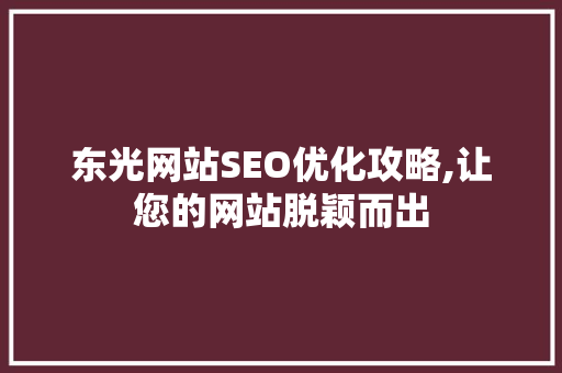 东光网站SEO优化攻略,让您的网站脱颖而出