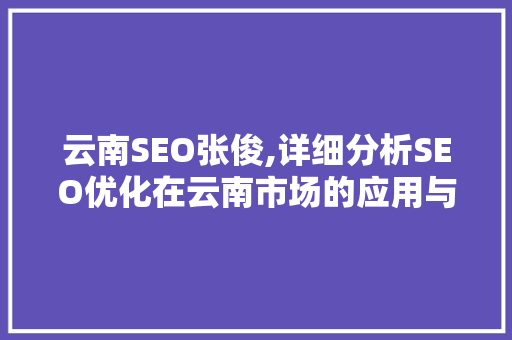 云南SEO张俊,详细分析SEO优化在云南市场的应用与发展