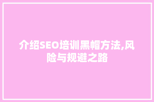 介绍SEO培训黑帽方法,风险与规避之路
