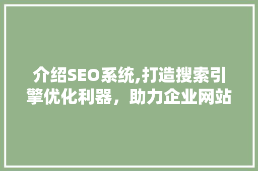介绍SEO系统,打造搜索引擎优化利器，助力企业网站提升排名