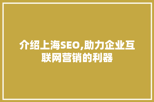 介绍上海SEO,助力企业互联网营销的利器