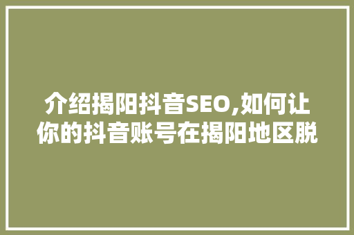 介绍揭阳抖音SEO,如何让你的抖音账号在揭阳地区脱颖而出