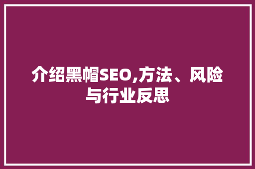 介绍黑帽SEO,方法、风险与行业反思