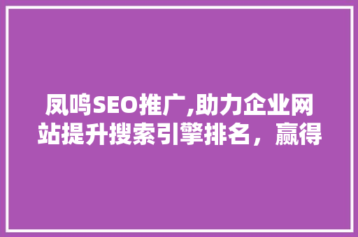 凤鸣SEO推广,助力企业网站提升搜索引擎排名，赢得网络营销先机