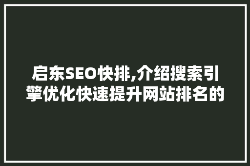 启东SEO快排,介绍搜索引擎优化快速提升网站排名的方法