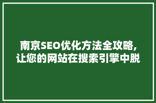 南京SEO优化方法全攻略,让您的网站在搜索引擎中脱颖而出