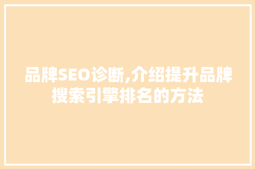 品牌SEO诊断,介绍提升品牌搜索引擎排名的方法