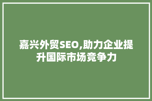 嘉兴外贸SEO,助力企业提升国际市场竞争力