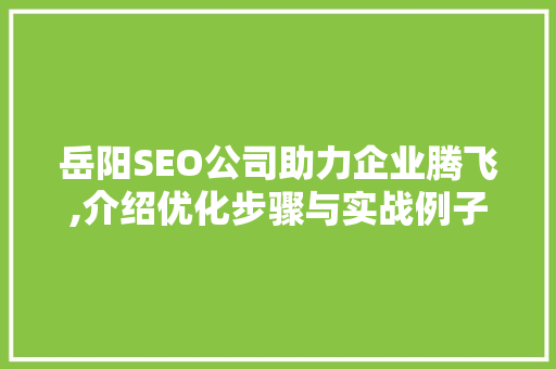 岳阳SEO公司助力企业腾飞,介绍优化步骤与实战例子