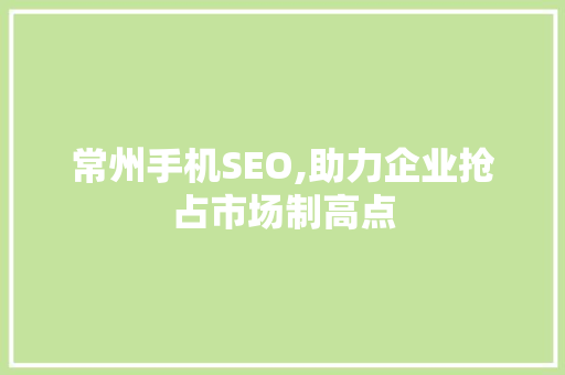 常州手机SEO,助力企业抢占市场制高点