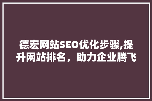 德宏网站SEO优化步骤,提升网站排名，助力企业腾飞