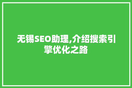 无锡SEO助理,介绍搜索引擎优化之路