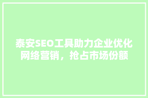 泰安SEO工具助力企业优化网络营销，抢占市场份额