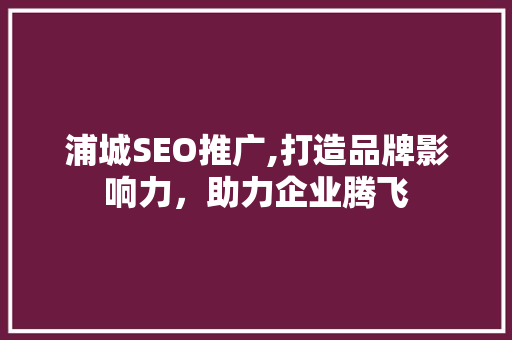浦城SEO推广,打造品牌影响力，助力企业腾飞
