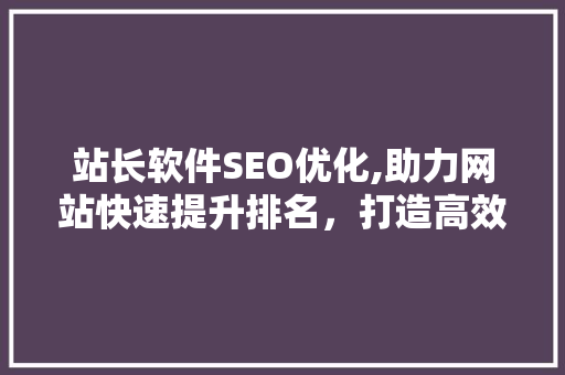 站长软件SEO优化,助力网站快速提升排名，打造高效营销步骤