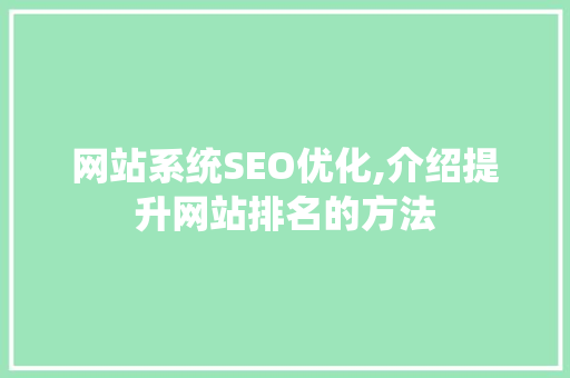 网站系统SEO优化,介绍提升网站排名的方法