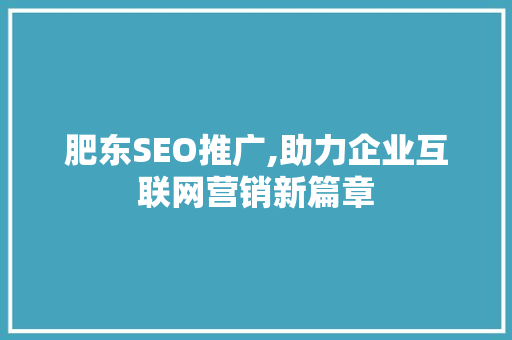 肥东SEO推广,助力企业互联网营销新篇章