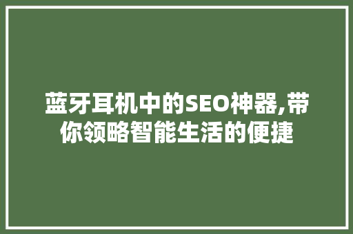 蓝牙耳机中的SEO神器,带你领略智能生活的便捷