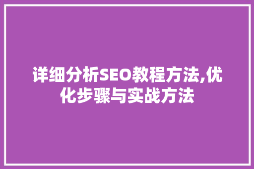 详细分析SEO教程方法,优化步骤与实战方法