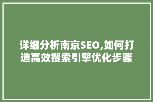 详细分析南京SEO,如何打造高效搜索引擎优化步骤