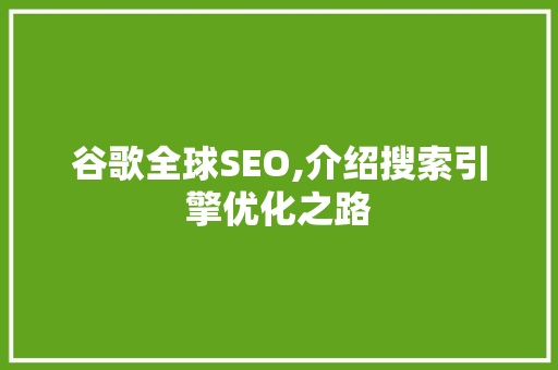 谷歌全球SEO,介绍搜索引擎优化之路