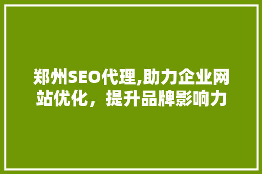 郑州SEO代理,助力企业网站优化，提升品牌影响力