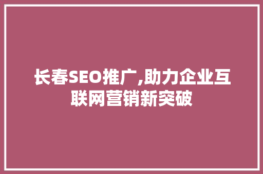 长春SEO推广,助力企业互联网营销新突破