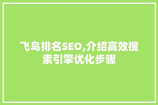 飞鸟排名SEO,介绍高效搜索引擎优化步骤