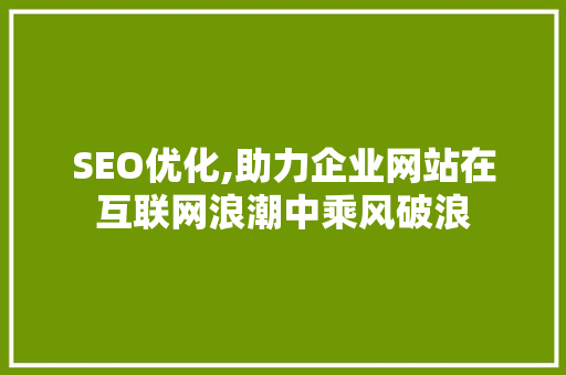 SEO优化,助力企业网站在互联网浪潮中乘风破浪