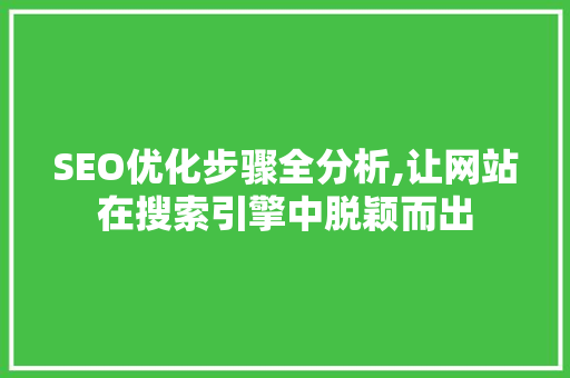 SEO优化步骤全分析,让网站在搜索引擎中脱颖而出
