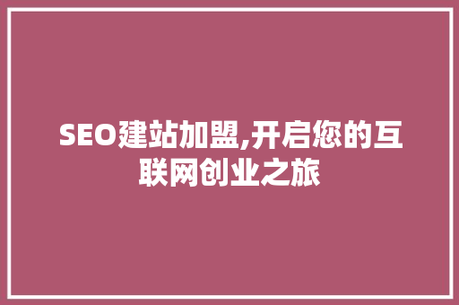 SEO建站加盟,开启您的互联网创业之旅