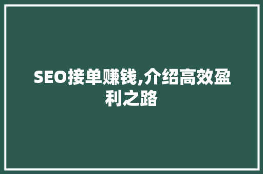SEO接单赚钱,介绍高效盈利之路