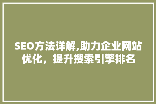 SEO方法详解,助力企业网站优化，提升搜索引擎排名