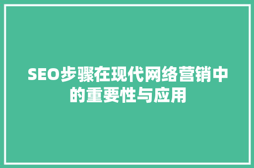 SEO步骤在现代网络营销中的重要性与应用