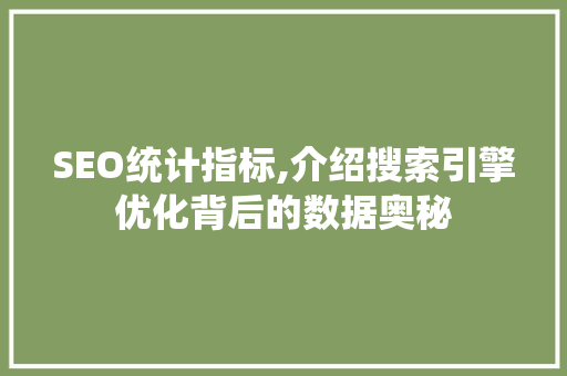 SEO统计指标,介绍搜索引擎优化背后的数据奥秘