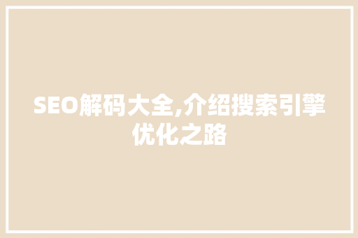 SEO解码大全,介绍搜索引擎优化之路