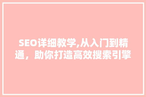 SEO详细教学,从入门到精通，助你打造高效搜索引擎优化步骤