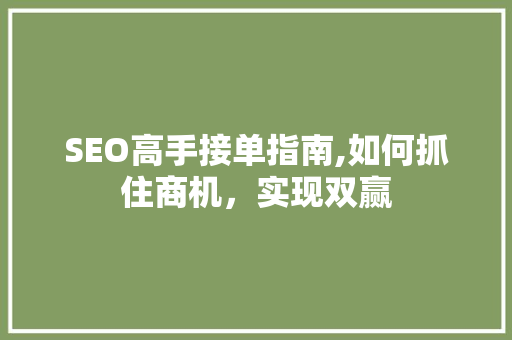 SEO高手接单指南,如何抓住商机，实现双赢