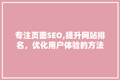 专注页面SEO,提升网站排名，优化用户体验的方法