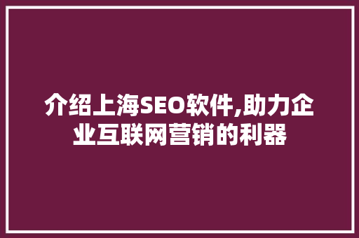 介绍上海SEO软件,助力企业互联网营销的利器