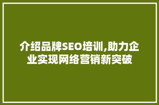 介绍品牌SEO培训,助力企业实现网络营销新突破