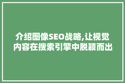 介绍图像SEO战略,让视觉内容在搜索引擎中脱颖而出